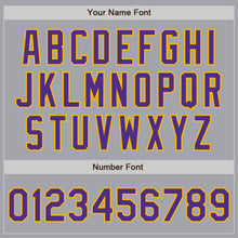 Load image into Gallery viewer, Custom Gray Purple-Gold Bomber Full-Snap Varsity Letterman Jacket