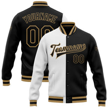 Load image into Gallery viewer, Custom White Black-Old Gold Bomber Full-Snap Varsity Letterman Split Fashion Jacket