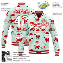 Load image into Gallery viewer, Custom Pea Green White-Red Christmas 3D Bomber Full-Snap Varsity Letterman Jacket