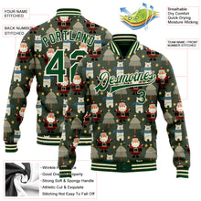 Load image into Gallery viewer, Custom Green Green-Cream Christmas 3D Bomber Full-Snap Varsity Letterman Jacket