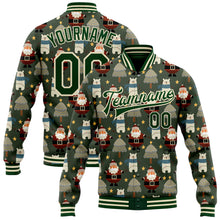 Load image into Gallery viewer, Custom Green Green-Cream Christmas 3D Bomber Full-Snap Varsity Letterman Jacket
