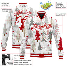 Load image into Gallery viewer, Custom White White Red-Gray Christmas 3D Bomber Full-Snap Varsity Letterman Jacket
