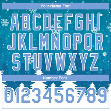 Load image into Gallery viewer, Custom Teal Light Blue-White Christmas 3D Bomber Full-Snap Varsity Letterman Jacket