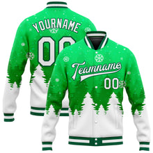 Load image into Gallery viewer, Custom Kelly Green White Christmas 3D Bomber Full-Snap Varsity Letterman Jacket