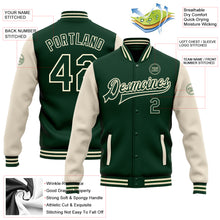 Load image into Gallery viewer, Custom Green Green-Cream Bomber Full-Snap Varsity Letterman Two Tone Jacket