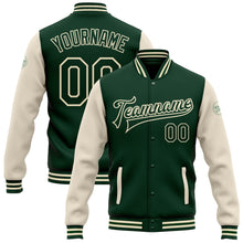 Load image into Gallery viewer, Custom Green Green-Cream Bomber Full-Snap Varsity Letterman Two Tone Jacket