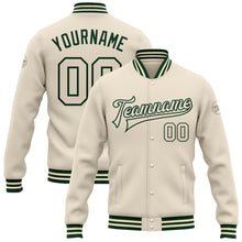 Load image into Gallery viewer, Custom Cream Cream-Green Bomber Full-Snap Varsity Letterman Jacket
