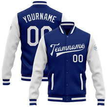 Load image into Gallery viewer, Custom Royal White Bomber Full-Snap Varsity Letterman Two Tone Jacket