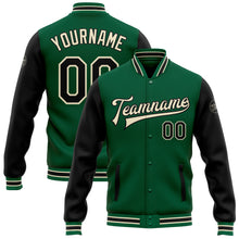 Load image into Gallery viewer, Custom Kelly Green Black-Cream Bomber Full-Snap Varsity Letterman Two Tone Jacket