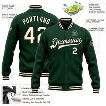 Load image into Gallery viewer, Custom Green Cream-Black Bomber Full-Snap Varsity Letterman Jacket