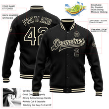 Load image into Gallery viewer, Custom Black Black-Cream Bomber Full-Snap Varsity Letterman Jacket