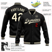 Load image into Gallery viewer, Custom Black Cream-Red Bomber Full-Snap Varsity Letterman Jacket