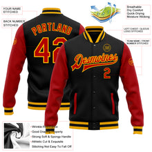 Load image into Gallery viewer, Custom Black Red-Gold Bomber Full-Snap Varsity Letterman Two Tone Jacket