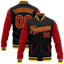 Load image into Gallery viewer, Custom Black Red-Gold Bomber Full-Snap Varsity Letterman Two Tone Jacket