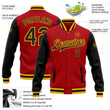 Load image into Gallery viewer, Custom Red Black-Gold Bomber Full-Snap Varsity Letterman Two Tone Jacket