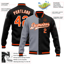 Load image into Gallery viewer, Custom Black Orange-Gray Bomber Full-Snap Varsity Letterman Split Fashion Jacket