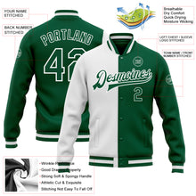 Load image into Gallery viewer, Custom White Kelly Green Bomber Full-Snap Varsity Letterman Split Fashion Jacket