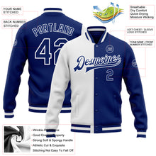 Load image into Gallery viewer, Custom White Royal Bomber Full-Snap Varsity Letterman Split Fashion Jacket