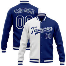 Load image into Gallery viewer, Custom White Royal Bomber Full-Snap Varsity Letterman Split Fashion Jacket