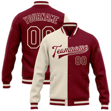 Load image into Gallery viewer, Custom Crimson Maroon-Cream Bomber Full-Snap Varsity Letterman Split Fashion Jacket