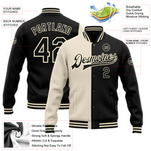 Load image into Gallery viewer, Custom Cream Black Bomber Full-Snap Varsity Letterman Split Fashion Jacket