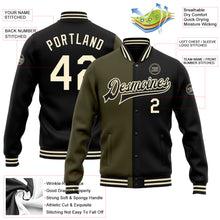 Load image into Gallery viewer, Custom Black Cream-Olive Bomber Full-Snap Varsity Letterman Split Fashion Jacket