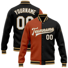 Load image into Gallery viewer, Custom Black White Texas Orange-Old Gold Bomber Full-Snap Varsity Letterman Split Fashion Jacket