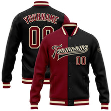 Load image into Gallery viewer, Custom Black Crimson Cream-Maroon Bomber Full-Snap Varsity Letterman Split Fashion Jacket