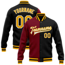 Load image into Gallery viewer, Custom Black Gold-Crimson Bomber Full-Snap Varsity Letterman Split Fashion Jacket