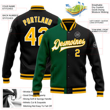 Load image into Gallery viewer, Custom Black Gold-Kelly Green Bomber Full-Snap Varsity Letterman Split Fashion Jacket