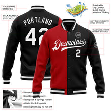 Load image into Gallery viewer, Custom Black White-Red Bomber Full-Snap Varsity Letterman Split Fashion Jacket