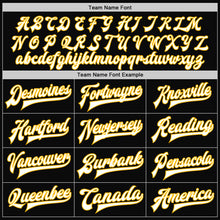 Load image into Gallery viewer, Custom Black Gold-Royal Bomber Full-Snap Varsity Letterman Split Fashion Jacket