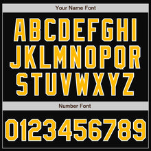 Load image into Gallery viewer, Custom Black Gold-Royal Bomber Full-Snap Varsity Letterman Split Fashion Jacket