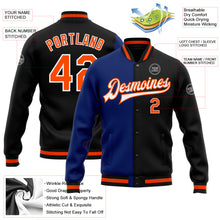 Load image into Gallery viewer, Custom Black Orange-Royal Bomber Full-Snap Varsity Letterman Split Fashion Jacket