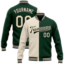 Load image into Gallery viewer, Custom Green Cream-Black Bomber Full-Snap Varsity Letterman Split Fashion Jacket