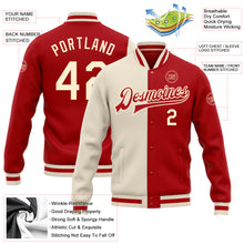 Load image into Gallery viewer, Custom Red Cream Bomber Full-Snap Varsity Letterman Split Fashion Jacket
