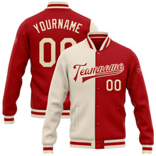 Load image into Gallery viewer, Custom Red Cream Bomber Full-Snap Varsity Letterman Split Fashion Jacket
