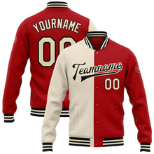 Load image into Gallery viewer, Custom Red Cream-Black Bomber Full-Snap Varsity Letterman Split Fashion Jacket