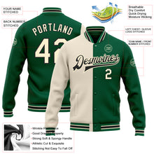 Load image into Gallery viewer, Custom Kelly Green Cream-Black Bomber Full-Snap Varsity Letterman Split Fashion Jacket