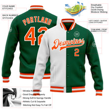 Load image into Gallery viewer, Custom Kelly Green Orange-White Bomber Full-Snap Varsity Letterman Split Fashion Jacket