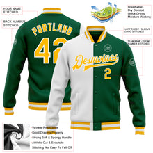 Load image into Gallery viewer, Custom Kelly Green Gold-White Bomber Full-Snap Varsity Letterman Split Fashion Jacket