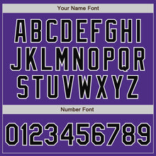 Load image into Gallery viewer, Custom Purple Black-Gray Bomber Full-Snap Varsity Letterman Split Fashion Jacket