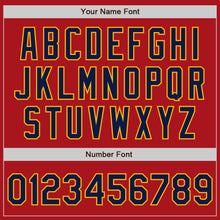 Load image into Gallery viewer, Custom Red Navy-Gold Bomber Full-Snap Varsity Letterman Two Tone Jacket