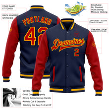 Load image into Gallery viewer, Custom Navy Red-Gold Bomber Full-Snap Varsity Letterman Two Tone Jacket