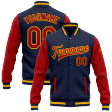 Load image into Gallery viewer, Custom Navy Red-Gold Bomber Full-Snap Varsity Letterman Two Tone Jacket