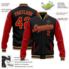 Load image into Gallery viewer, Custom Black Red-Old Gold Bomber Full-Snap Varsity Letterman Two Tone Jacket