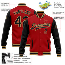 Load image into Gallery viewer, Custom Red Black-Old Gold Bomber Full-Snap Varsity Letterman Two Tone Jacket