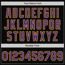 Load image into Gallery viewer, Custom Black Purple-Gold Bomber Full-Snap Varsity Letterman Two Tone Jacket