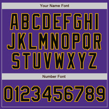 Load image into Gallery viewer, Custom Purple Black-Gold Bomber Full-Snap Varsity Letterman Two Tone Jacket