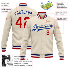 Load image into Gallery viewer, Custom Cream Red-Royal Bomber Full-Snap Varsity Letterman Jacket